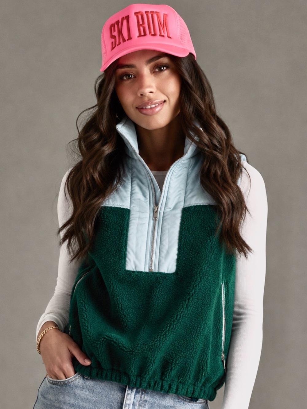 Fleece pull over vest and hat gift set